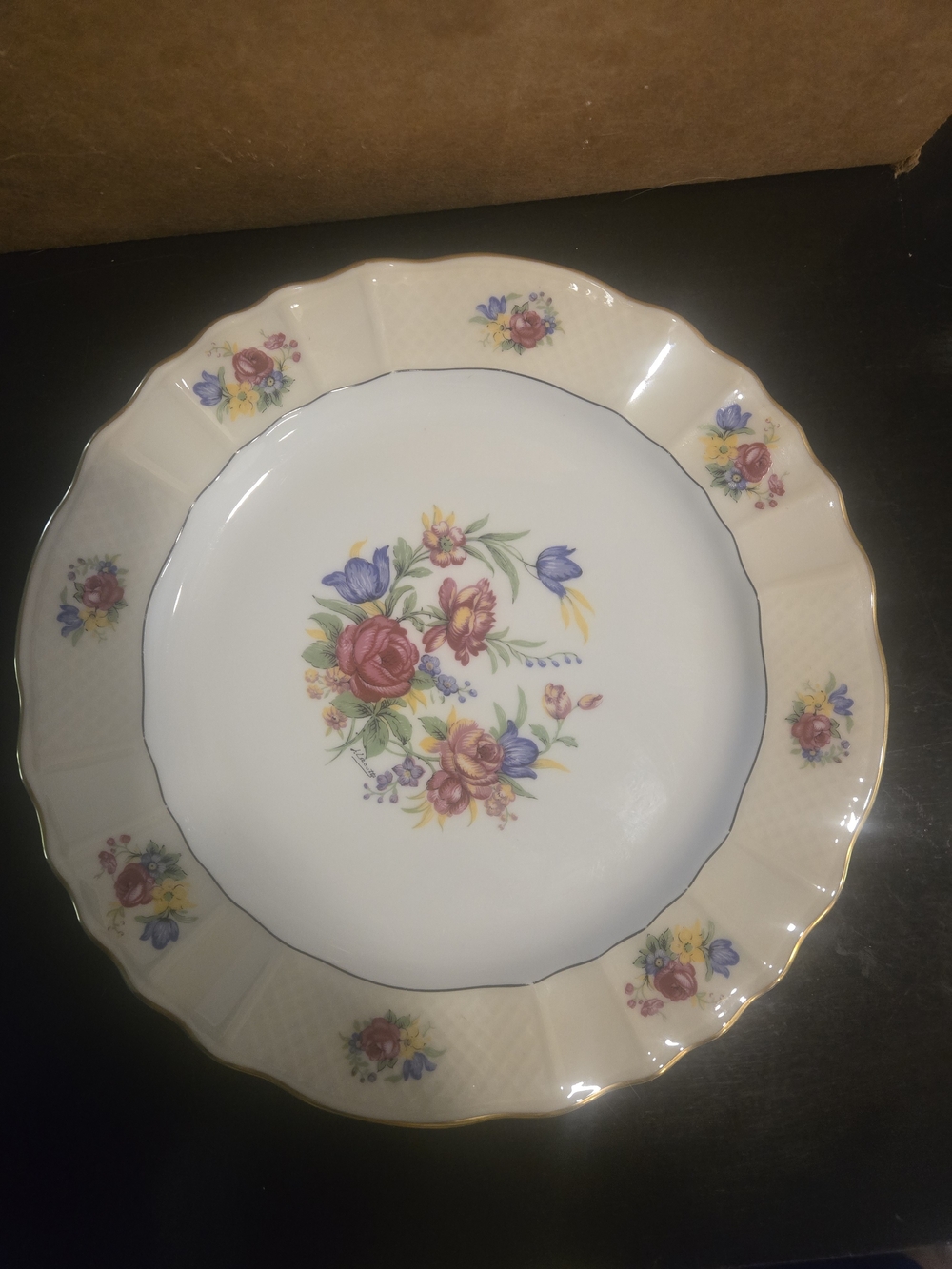 Vintage Bernardaud Limoges France Porcelain Plate 18910, Scalloped Gold Signed